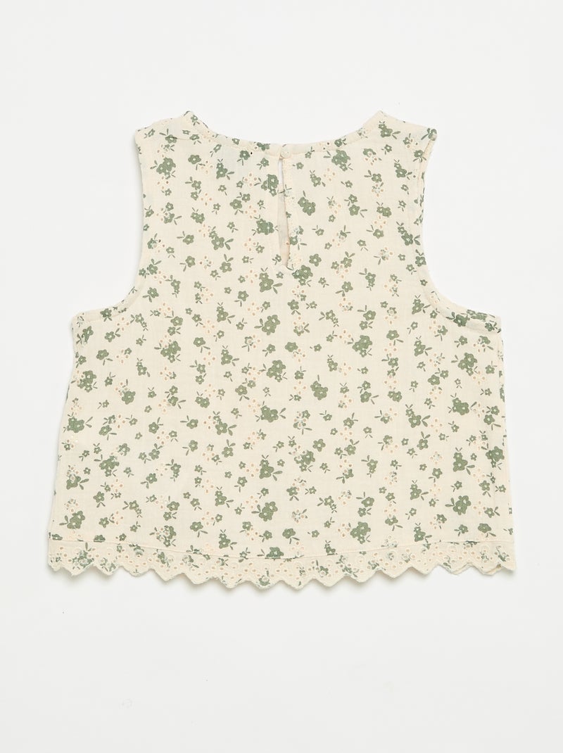 Top em gaze de algodão e estampado de "flores" Cru - Kiabi