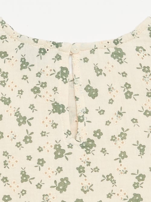 Top em gaze de algodão e estampado de "flores" - Kiabi