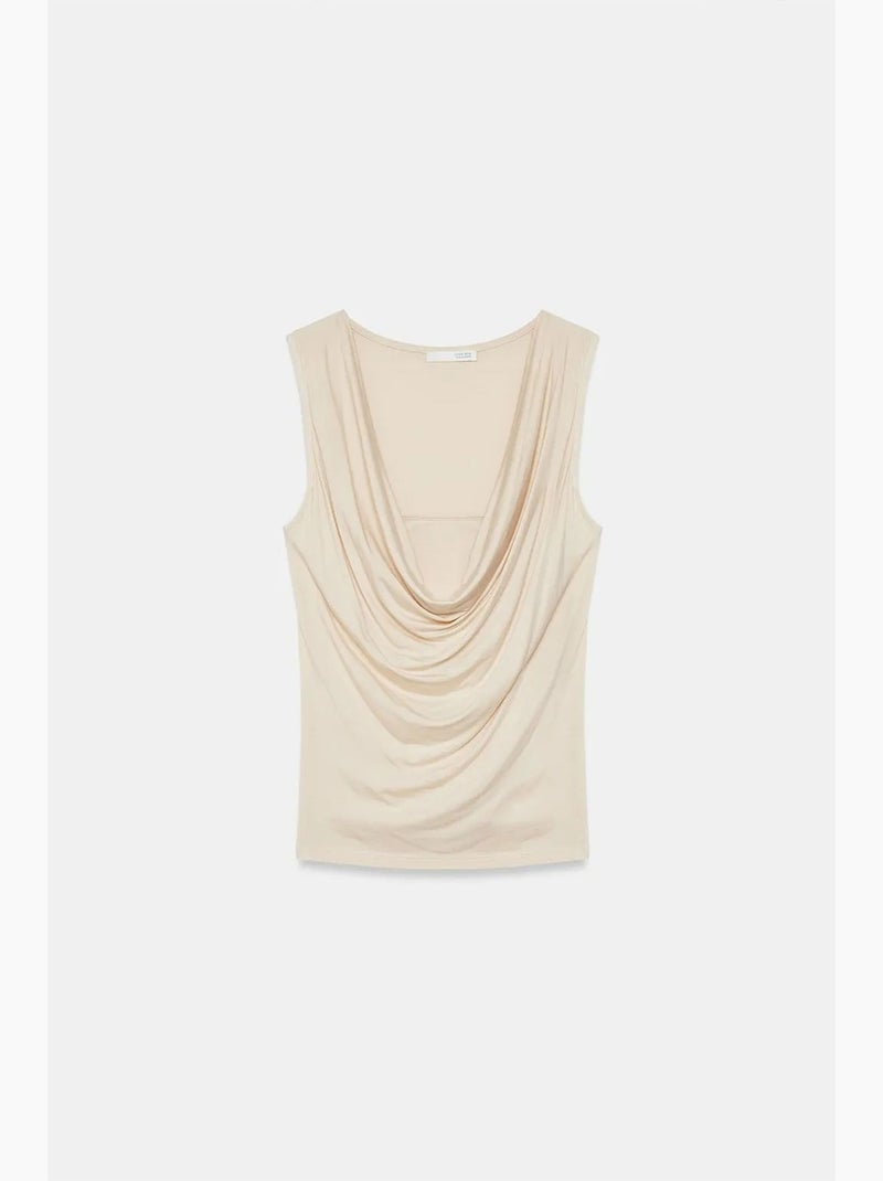 Top em jersey com decote drapeado dilvin Bege-argila - Kiabi