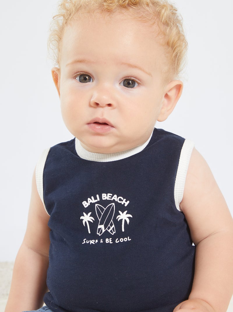 Top em jersey com estampado AZUL - Kiabi