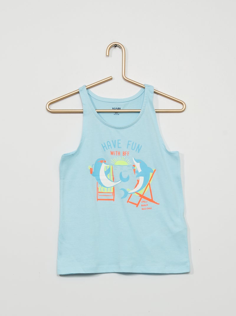 Top em jersey com estampado AZUL - Kiabi