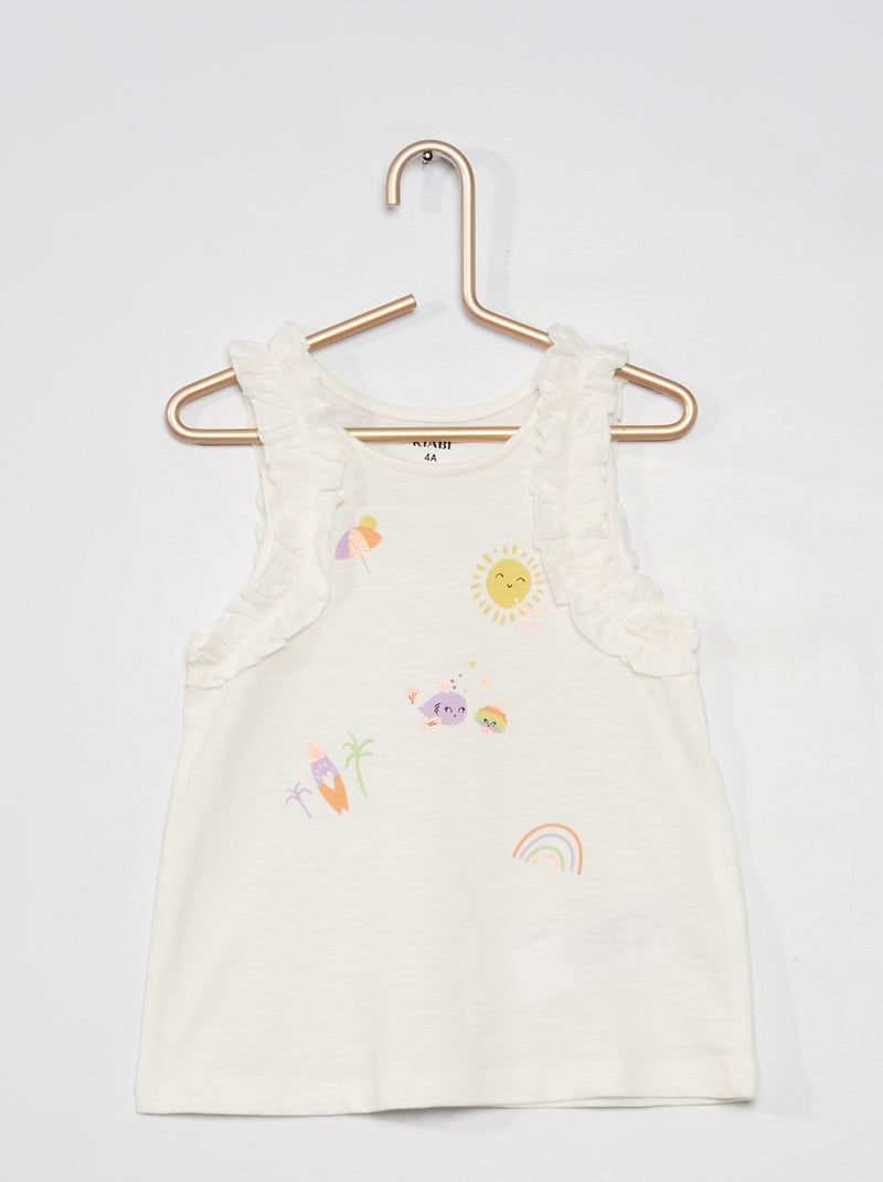 Top em jersey com folhos BRANCO - Kiabi