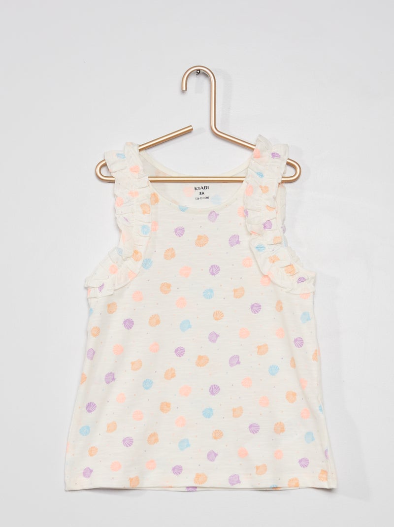 Top em jersey com folhos BRANCO - Kiabi
