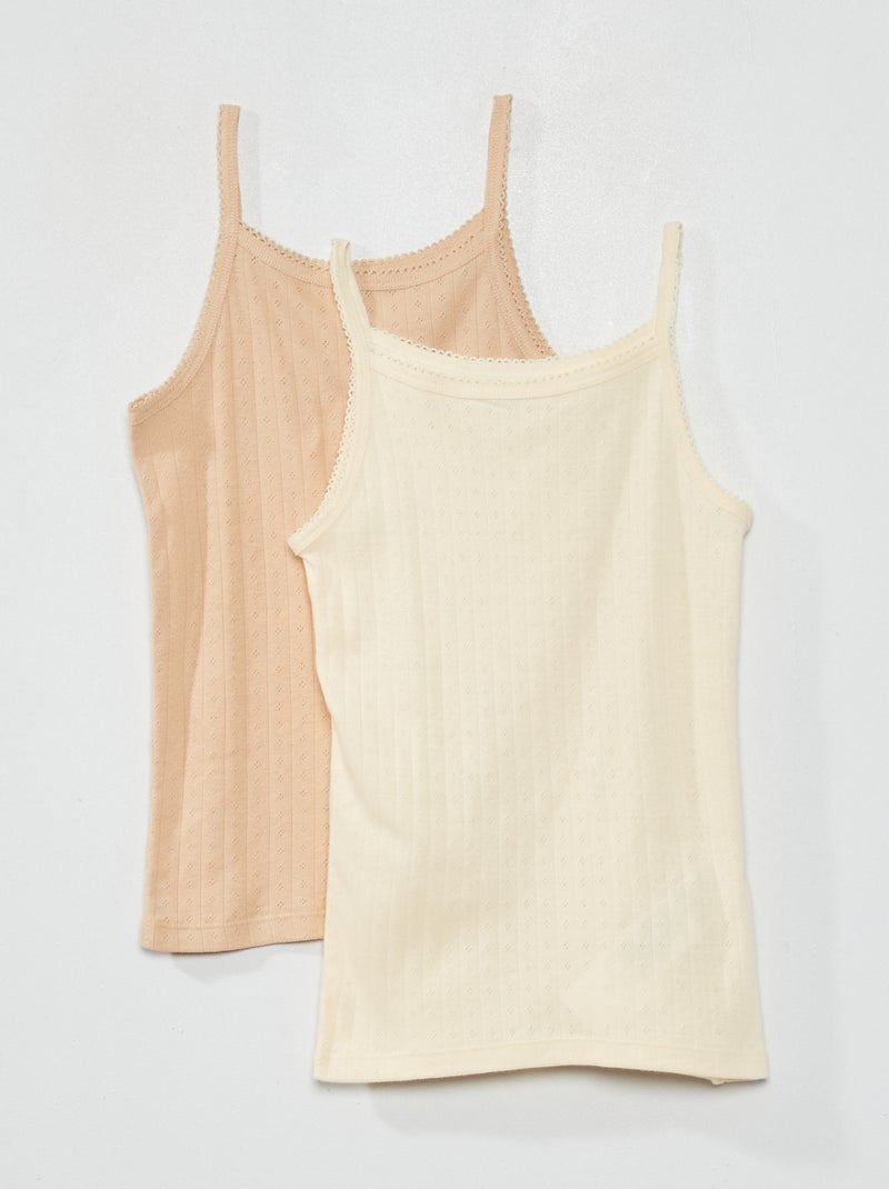Top em jersey com malha ajurada BEGE - Kiabi