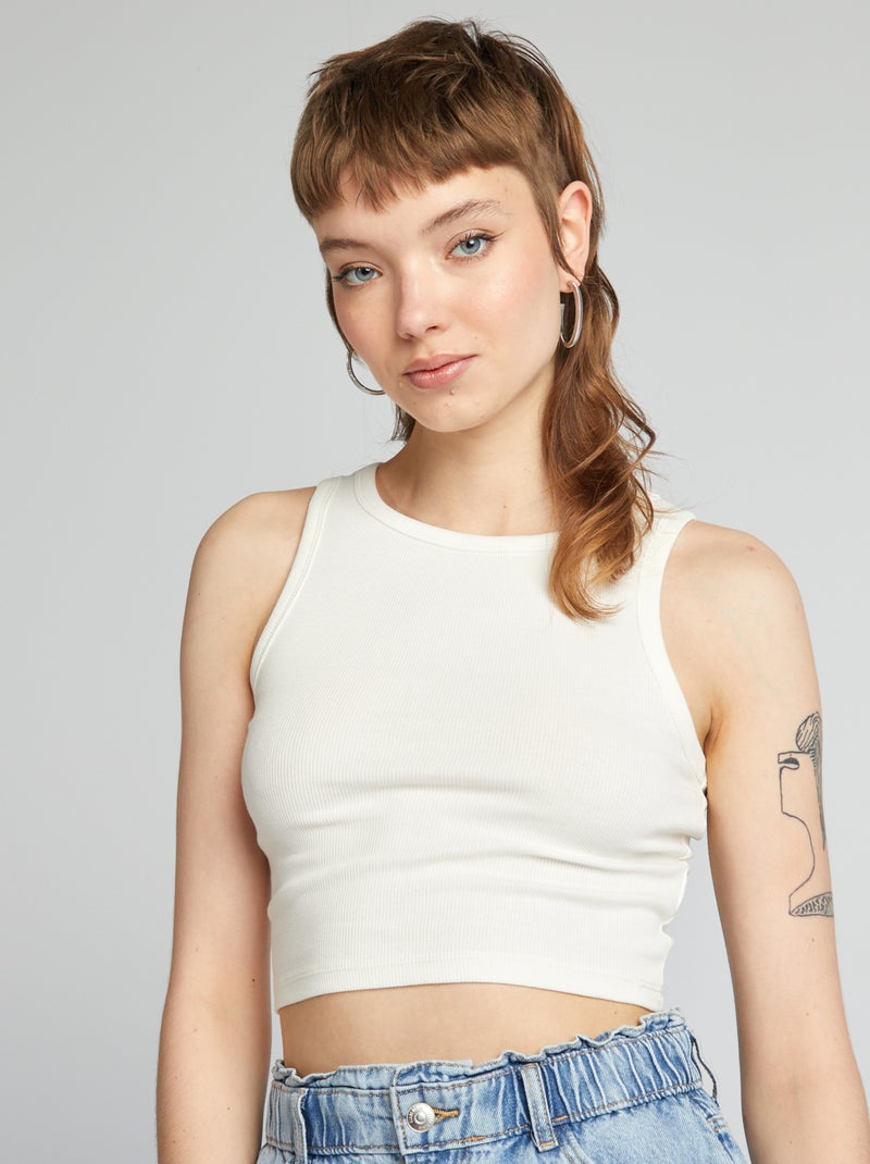 Top em jersey nervurado Branco - Kiabi