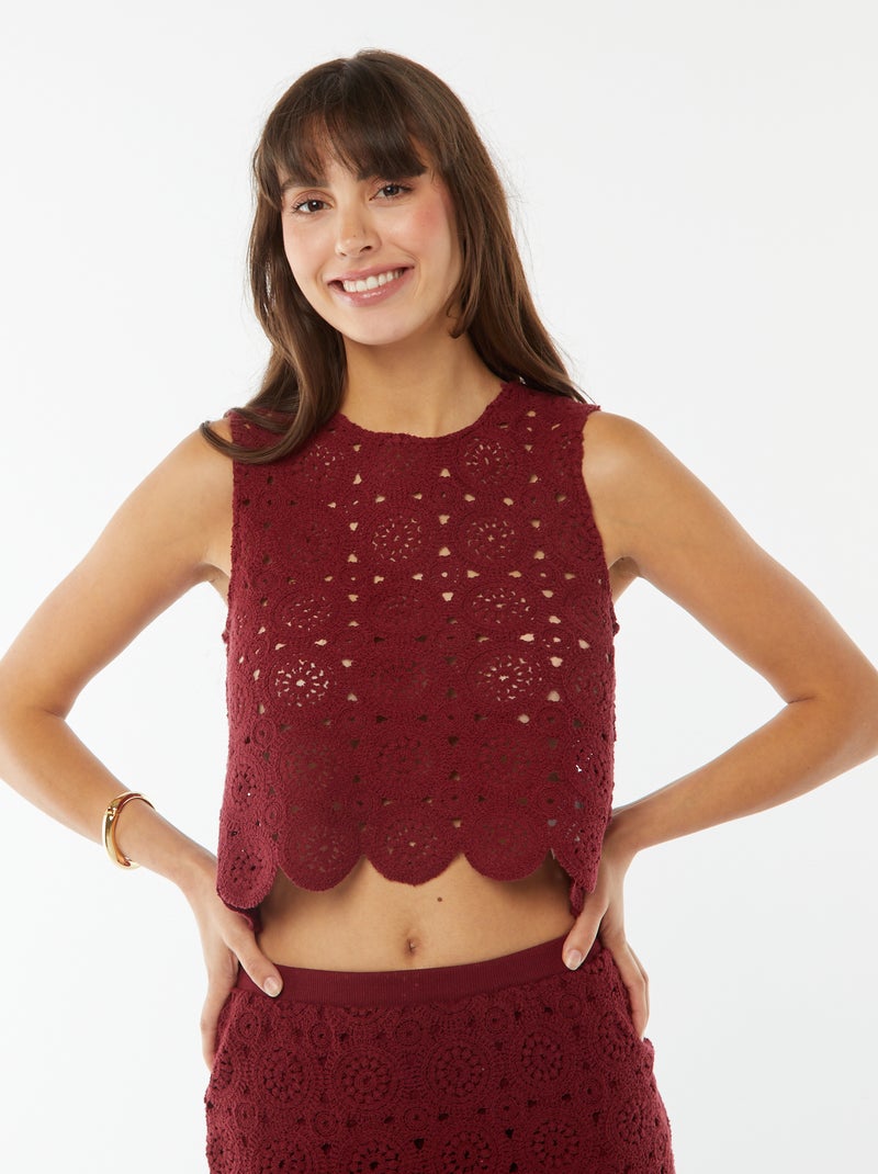 Top em macramé com cavas americanas Vermelho - Kiabi