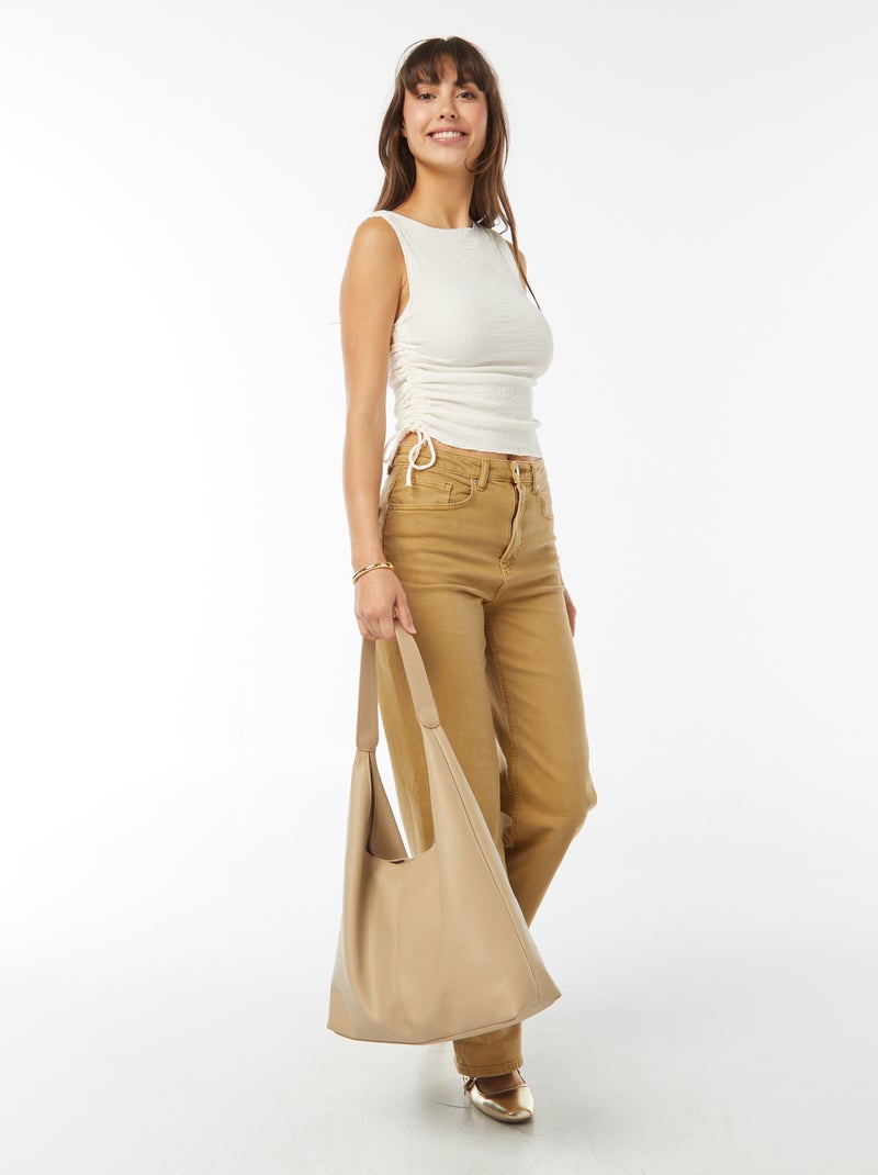 Top em malha crepe com efeito plissado Branco - Kiabi