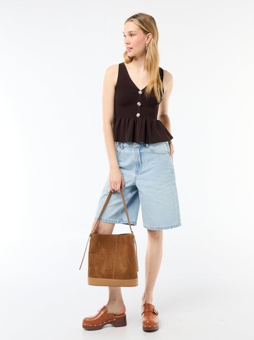 Top em malha fina com abertura abotoada - Kiabi