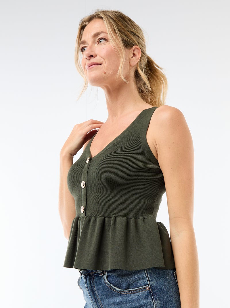 Top em malha fina com abertura abotoada Verde - Kiabi