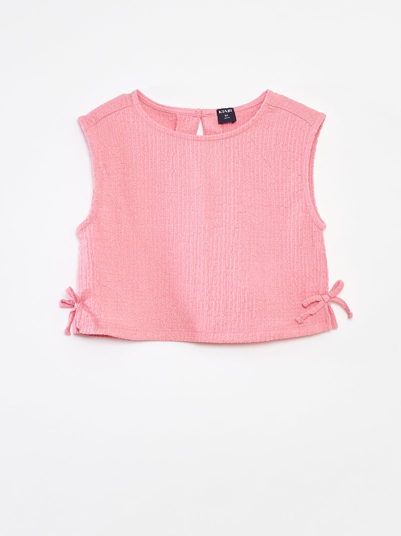 Top em malha gofrada com motivos Rosa - Kiabi