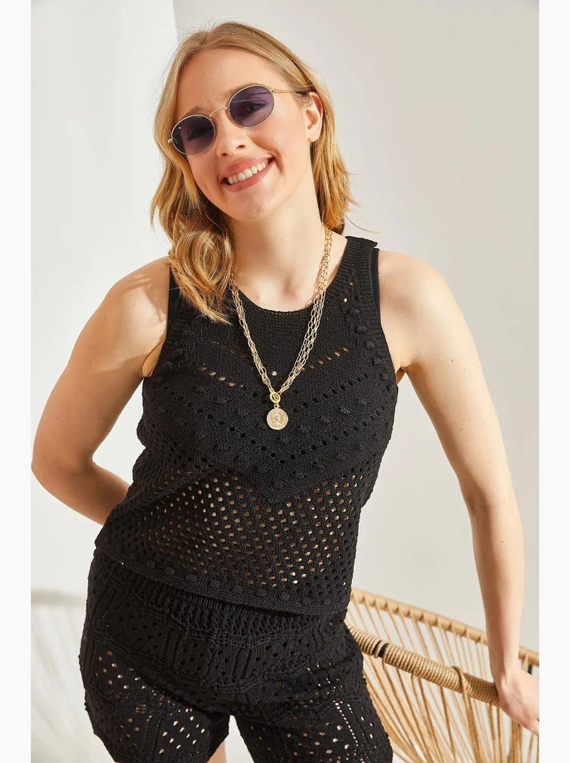 Top em malha gola redonda lucci Preto - Kiabi