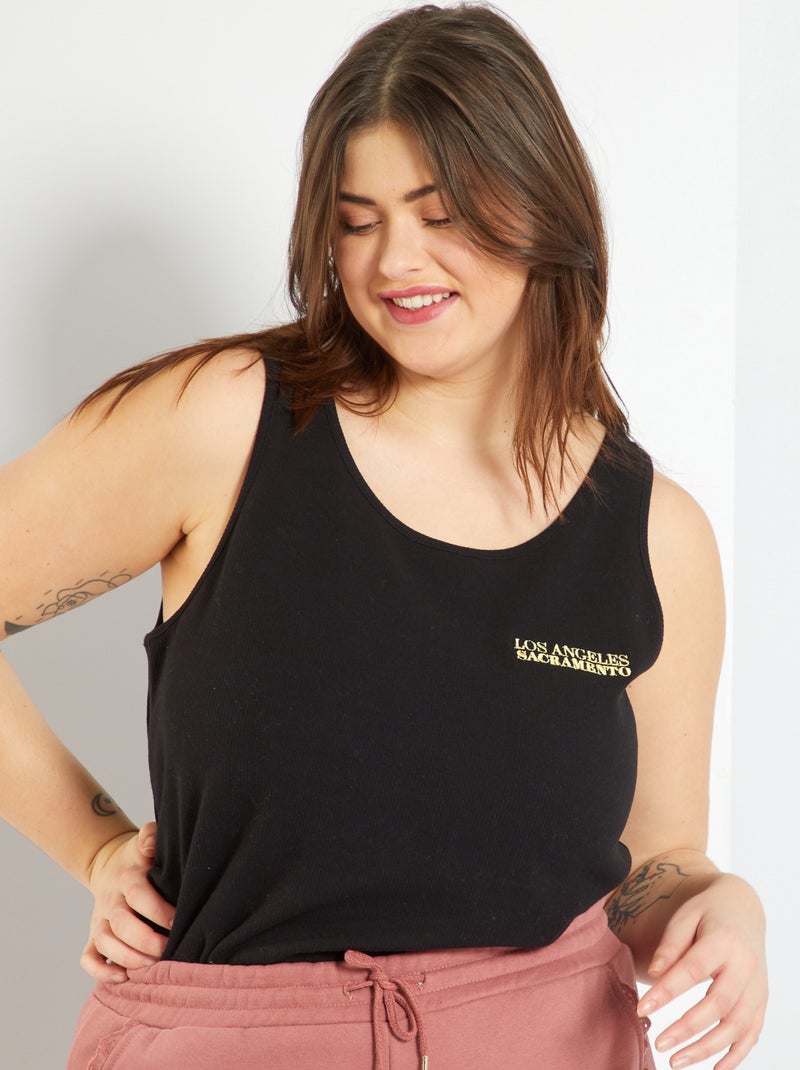 Top em malha nervurada PRETO - Kiabi
