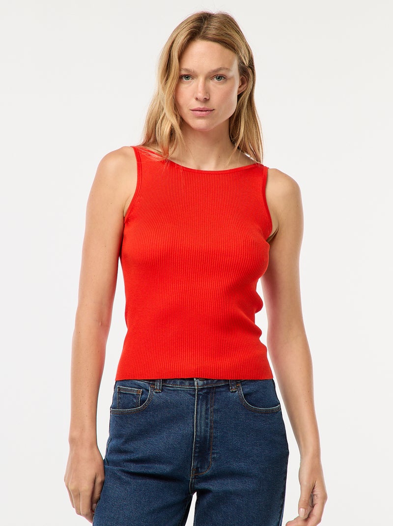 Top em malha nervurada Vermelho - Kiabi