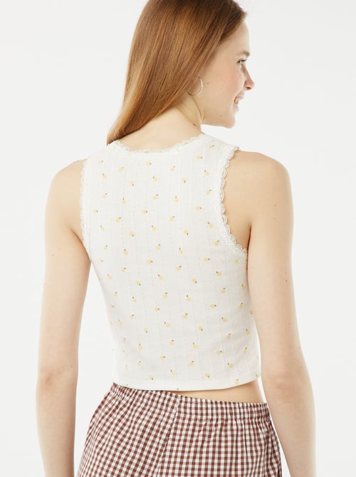 Top em malha pointelle com renda e motivo - Kiabi