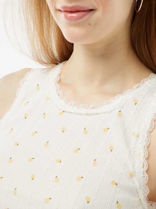 Top em malha pointelle com renda e motivo - Kiabi