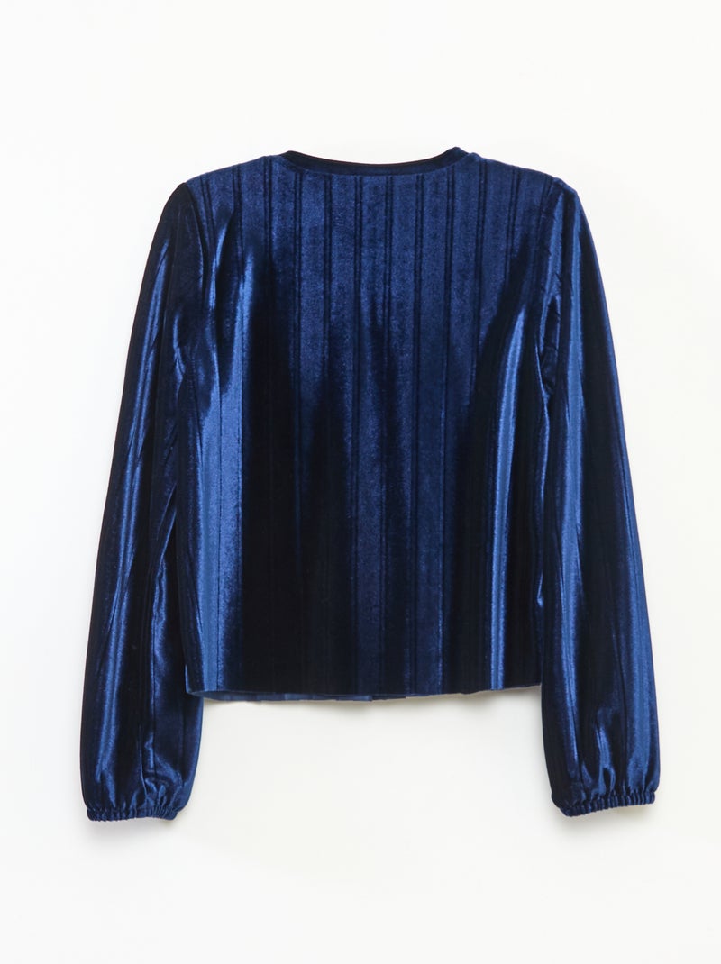 Top em malha velvet canelada com nó liso Azul - Kiabi