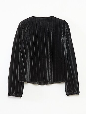 Top em malha velvet canelada com nó liso