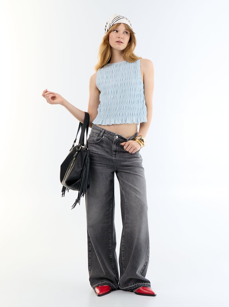 Top em malha waffle sem mangas Azul - Kiabi