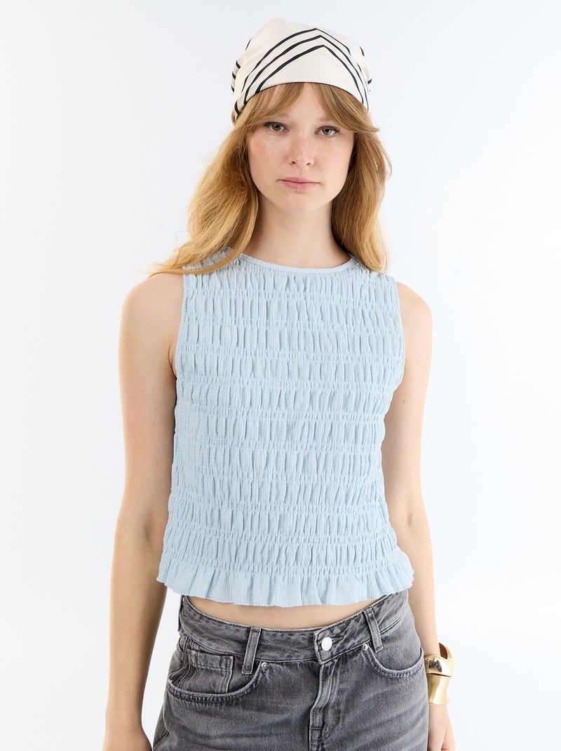 Top em malha waffle sem mangas Azul - Kiabi