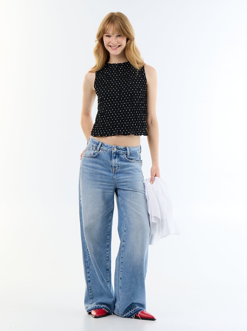 Top em malha waffle sem mangas Preto - Kiabi