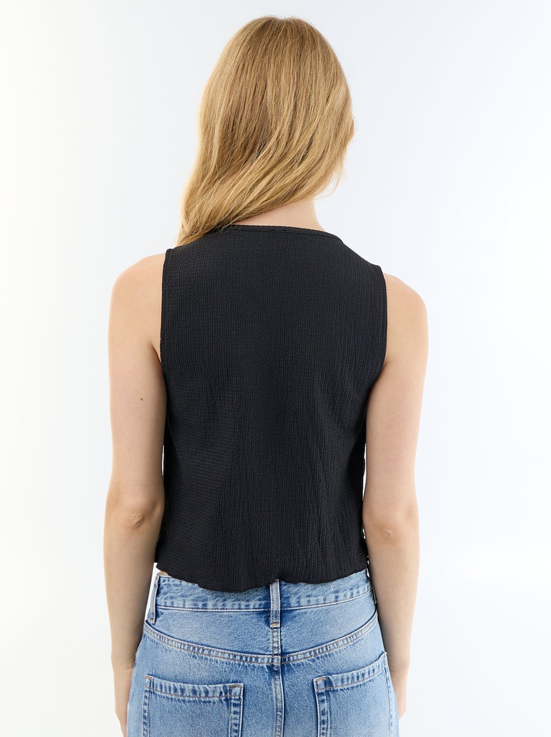 Top em malha waffle sem mangas Preto - Kiabi