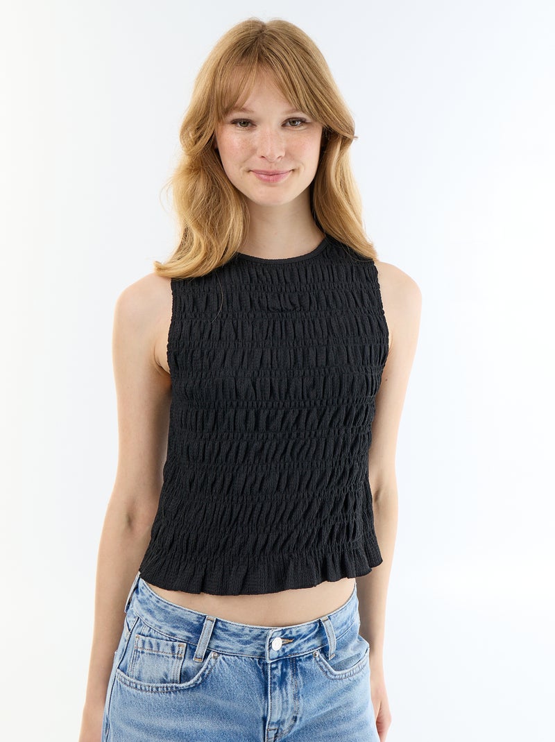 Top em malha waffle sem mangas Preto - Kiabi