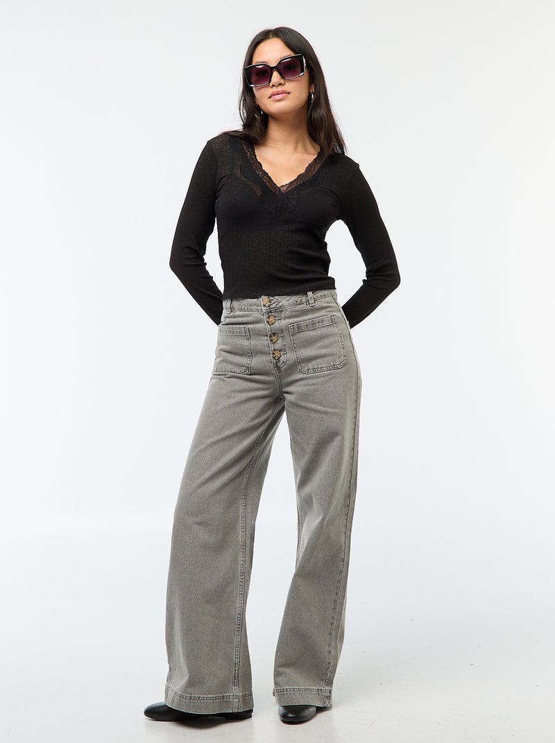 Top em renda de mangas compridas Preto - Kiabi