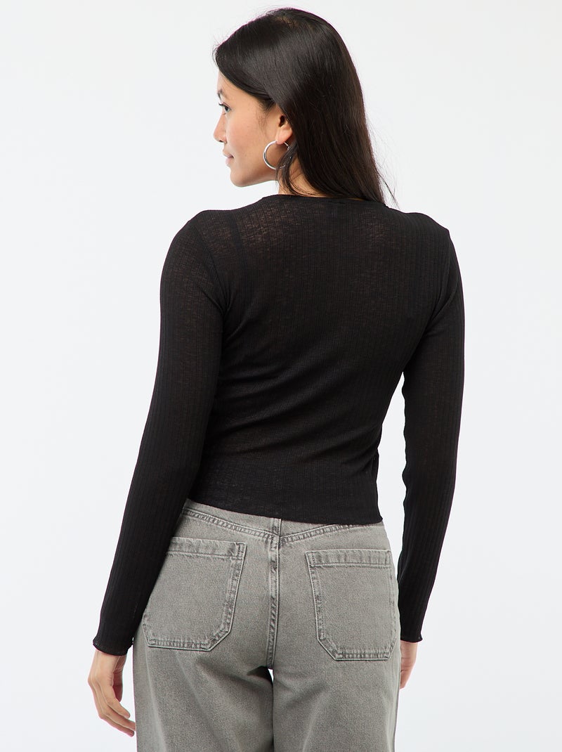 Top em renda de mangas compridas Preto - Kiabi