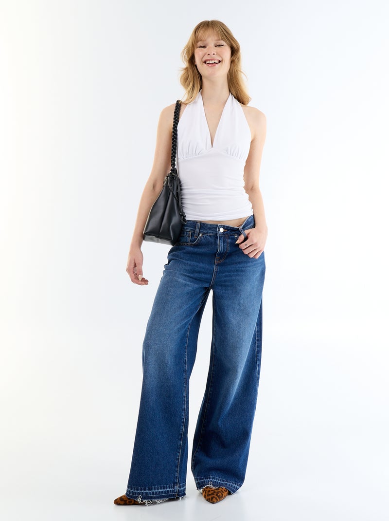 Top em tecido elástico com gola halter Branco - Kiabi