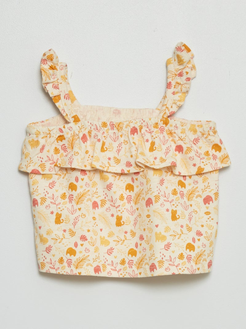 Top estampado com alças com folhos AMARELO - Kiabi