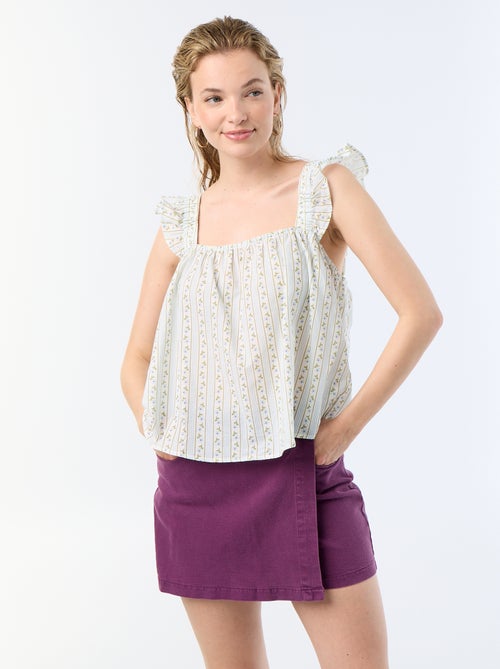 Top estampado com alças com folhos - Kiabi Top estampado com alças com folhos - Kiabi