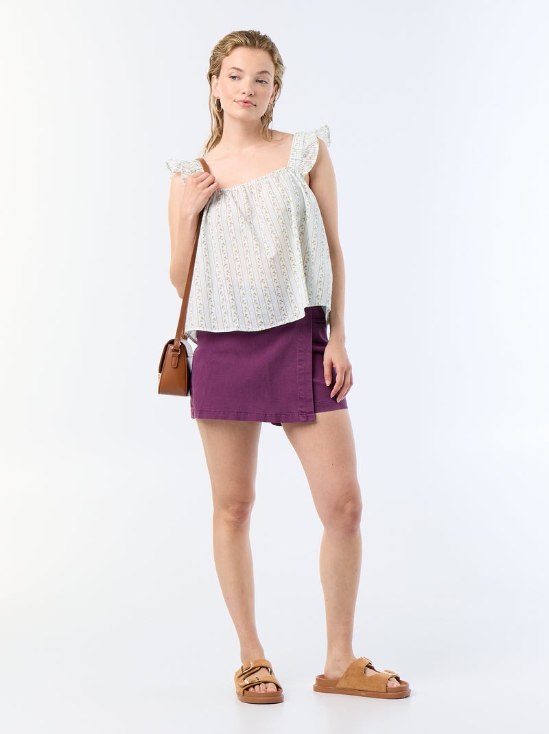 Top estampado com alças com folhos Azul - Kiabi
