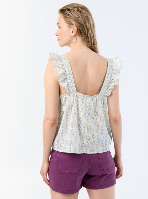 Top estampado com alças com folhos - Kiabi Top estampado com alças com folhos - Kiabi
