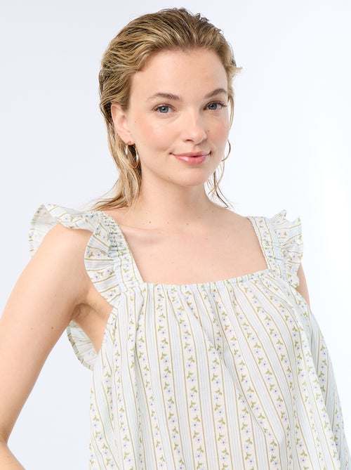 Top estampado com alças com folhos - Kiabi Top estampado com alças com folhos - Kiabi