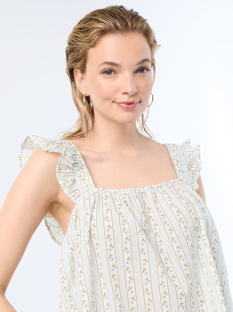 Top estampado com alças com folhos Azul - Kiabi
