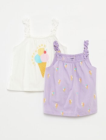 Top estampado com alças com folhos