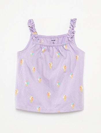 Top estampado com alças com folhos