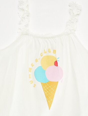 Top estampado com alças com folhos