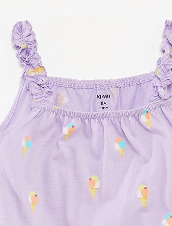 Top estampado com alças com folhos