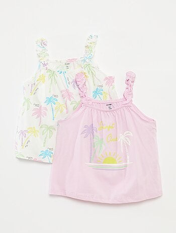 Top estampado com alças com folhos