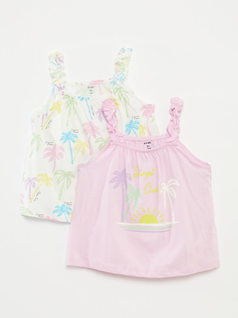 Top estampado com alças com folhos ROSA - Kiabi
