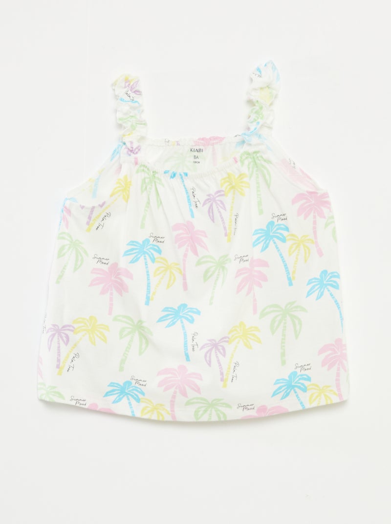 Top estampado com alças com folhos ROSA - Kiabi