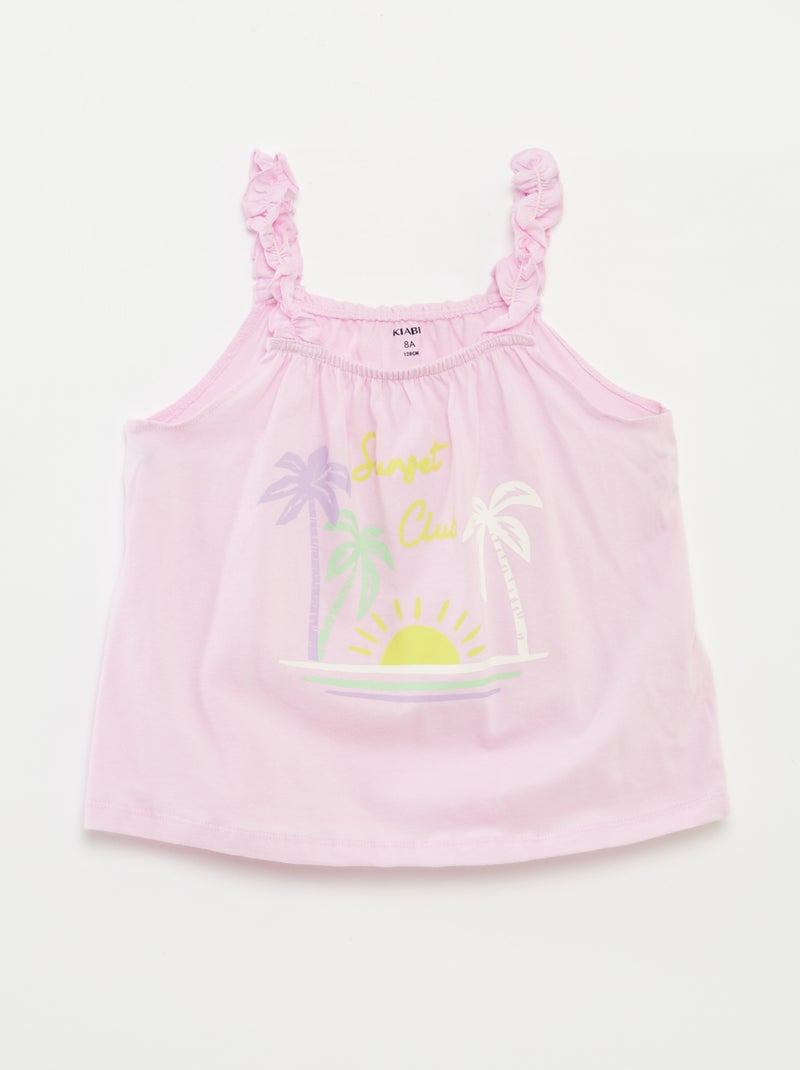 Top estampado com alças com folhos ROSA - Kiabi