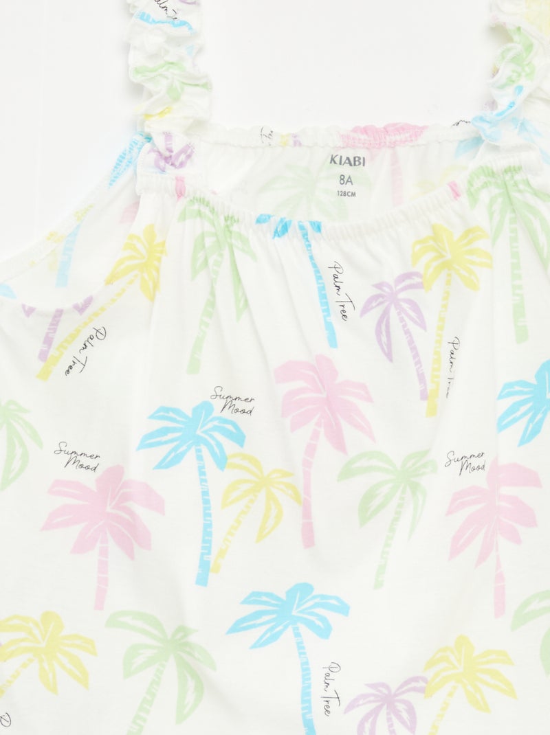 Top estampado com alças com folhos ROSA - Kiabi