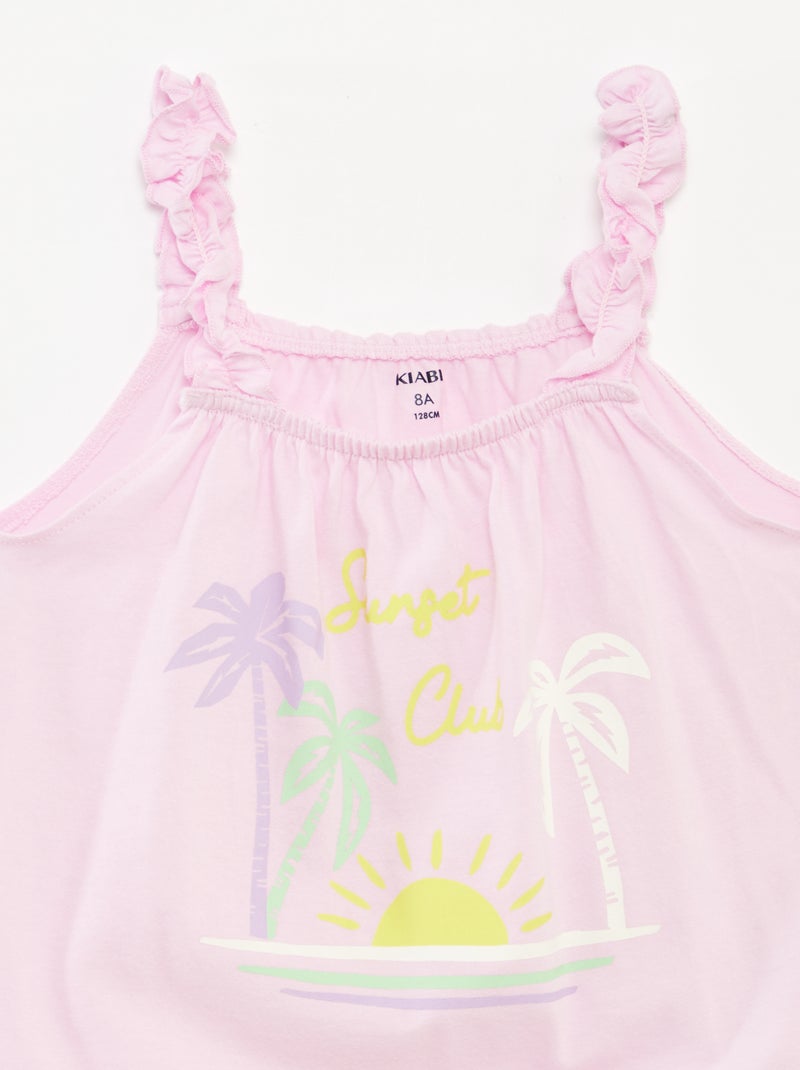 Top estampado com alças com folhos ROSA - Kiabi