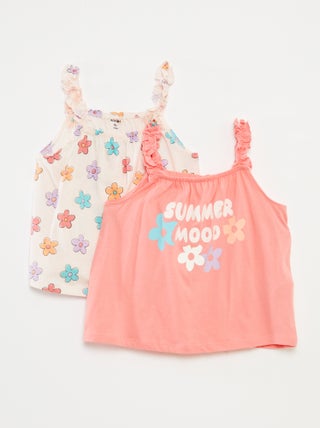 Top estampado com alças com folhos