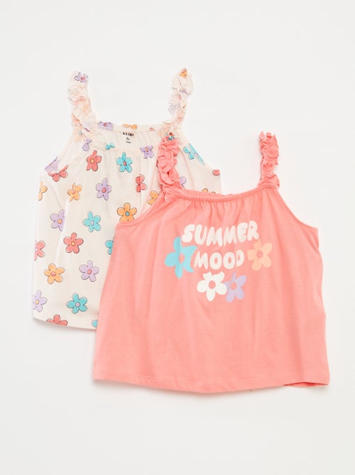 Top estampado com alças com folhos - Kiabi