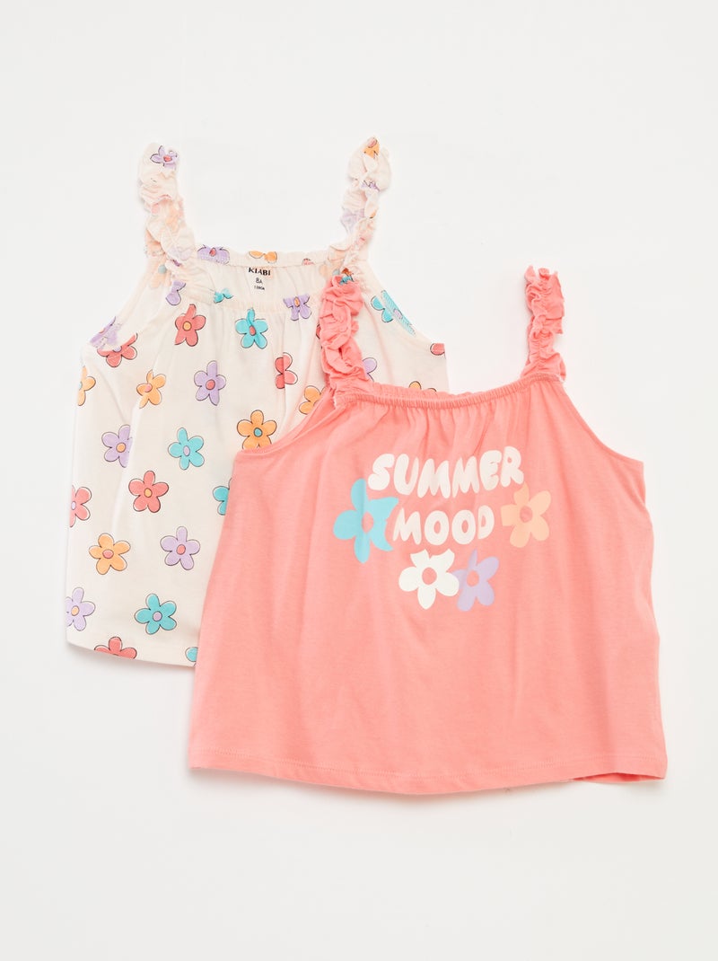 Top estampado com alças com folhos ROSA - Kiabi