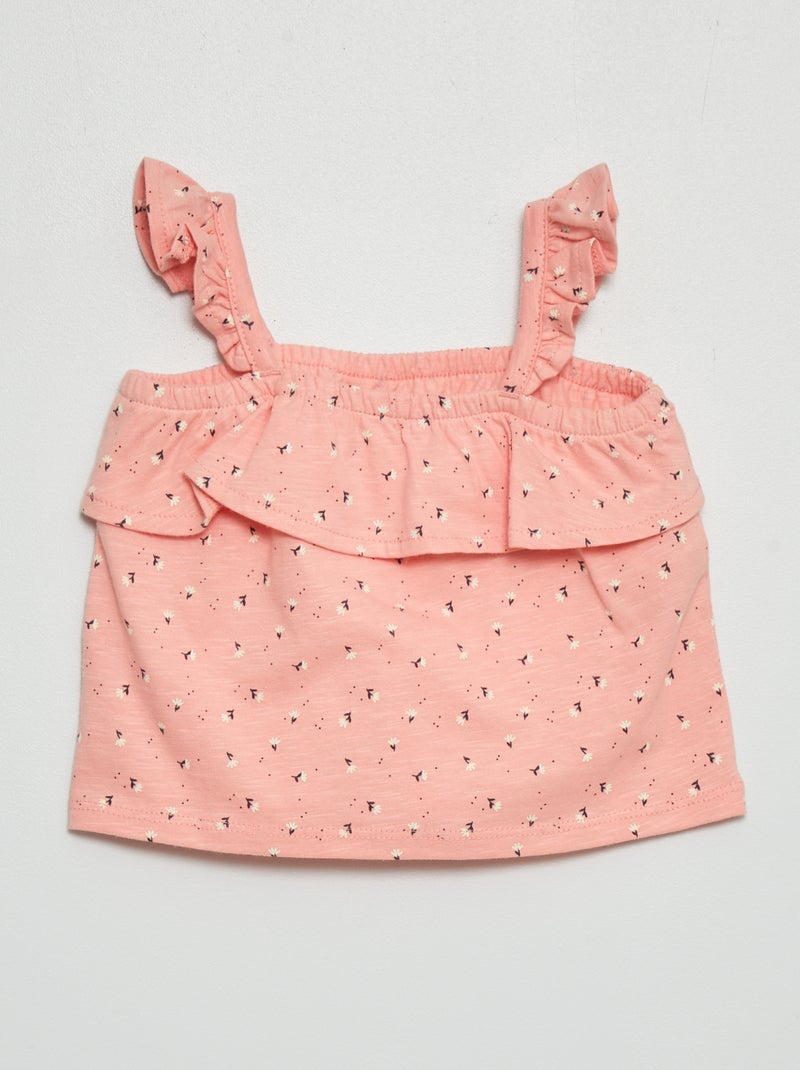 Top estampado com alças com folhos ROSA - Kiabi