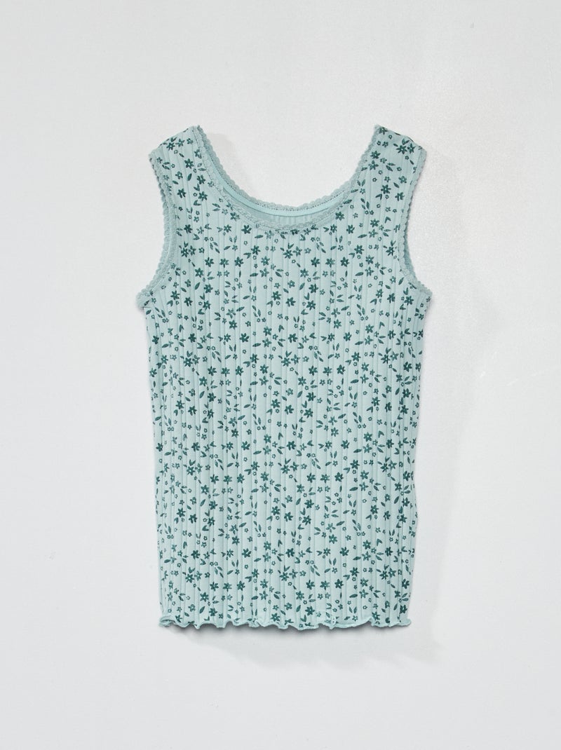 Top estampado de malha nervurada AZUL - Kiabi